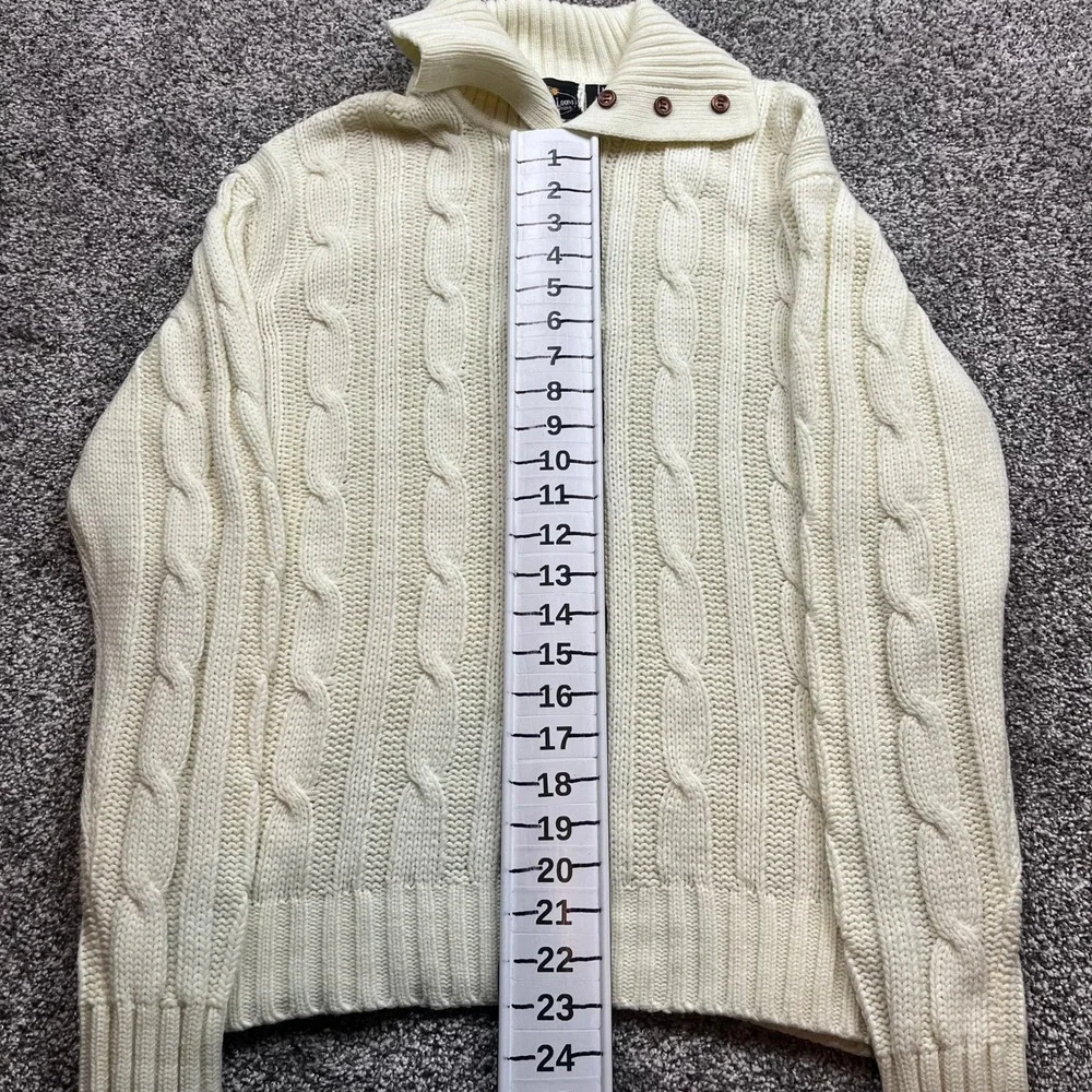 vintage sweater Fruit of the Loom Sweater Mens Medium Cream Cable Knit Shawl 80s